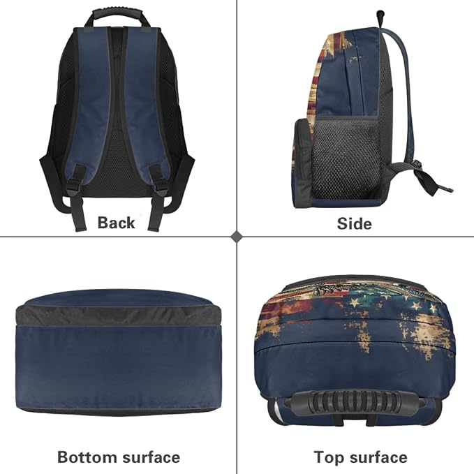 Duck Hunting Camo School Backpack for Boys Girls, American Flag Bookbag Set with Lunch Bag, Pencil Case & Bottle Holder, 4PCS 17 Inch Elementary Backpack for Kids Ages 6-8