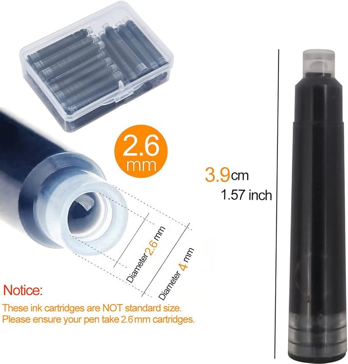 40 Pcs 2.6 mm Bore Diameter Black Short Paragraph(39mm) Ink Cartridges Suit Handcrafted Brass Wooden Fountain Pen Short Paragraph Pocket Mini Travel Pen