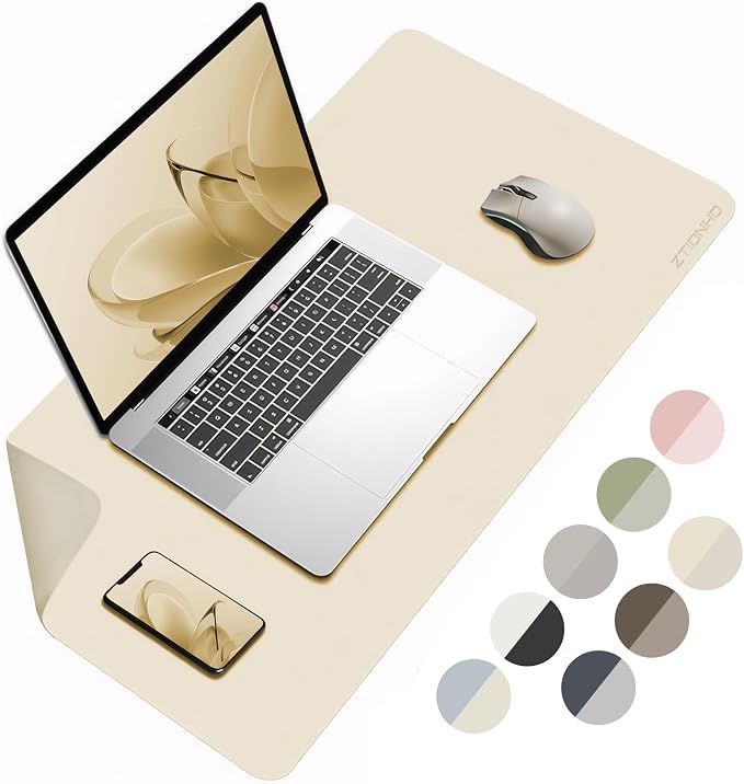 Leather Desk Mat Protector 35.4×17inch Dual-Sided Vanity Mat Non-Slip Large Gaming Mouse Pad Waterproof Desk Writing Pad Desk Blotter Laptop and Keyboard Mat for Office and Home(Apricot)