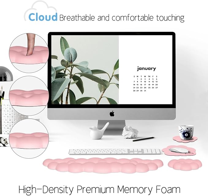 Cloud Wrist Rest Keyboard Palm Rest with Non-Slip Base for Computer Gaming Wrist Rest, YAMJUG Cloud Arm Rest Keyboard Wrist Pad Pink