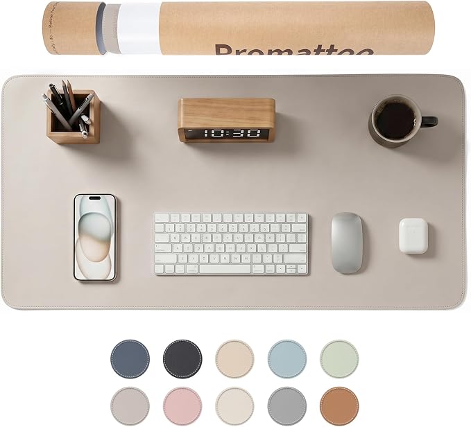 Large Desk Pad Non-Slip Desk Mat Protector for Keyboard Mouse Waterproof Vegan Leather Surface Faux Leather Laptop Mat Smooth Mouse Pad Premium Gift Tube Stone Gray 39" x 17"