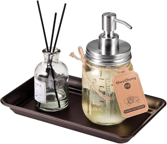 SheeChung Metal Vanity Tray, Bathroom Counter Storage Tray, Bronze 1 Pack | Sturdy Decorative Tray Holder, Farmhouse Vintage Decor Accessories for Perfume, Cosmetics, Jewelry, Makeup, Guest Hand Towel
