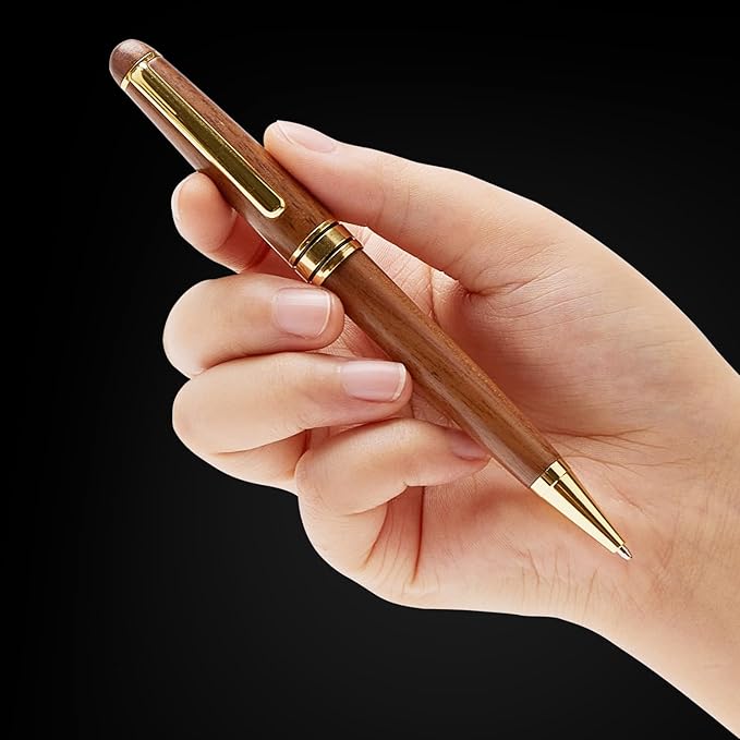 Luxury Walnut Wood Fancy Ballpoint Pen for Men Writing Journaling Pen Set with 2 Black Ink Refills and Gift Box Cool Journal Business Pens Elegant Vintage Wooden Professional Executive Twist Pen