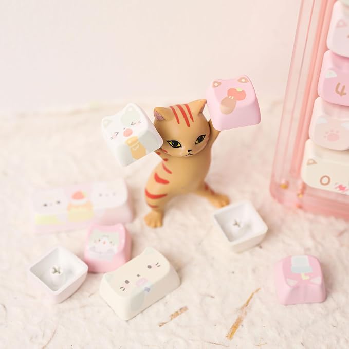 KiiBOOM Cute Cat Keycaps Set, Mao Profile, PBT/PC Keycap for MX Switches Mechanical Keyboard, Compatible with 60%, 65%, 75%, TKL, 96%, Full-Sized Layout (Meow Squad)
