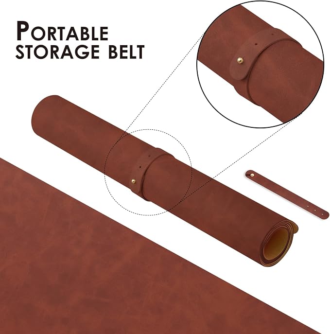 Distressed Leather Desk Mat - Non-Slip PU Desk Pad for Office and Home - Desk Organization and Accessories - Ideal for Large Mouse Pad and Desk Mats on Top of Desks(Mahogany,47.2"x 17")