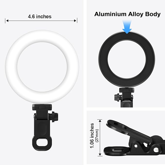 Clip-on Ring Light for Laptop Computer, Universal Phone/Tablet/Webcam Mount - Portable LED Light for Zoom Meetings, Live Streaming, Content Creation/Video Recording/TikTok
