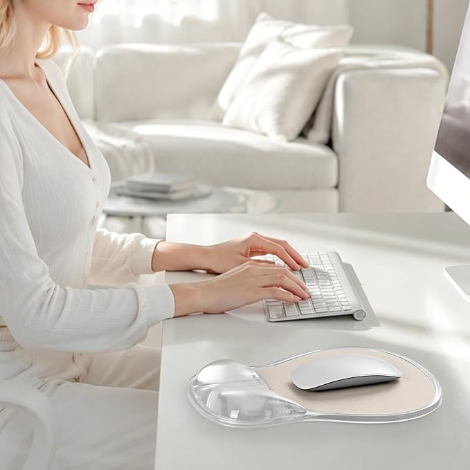 EooCoo Ergonomic Waterproof Mouse Pad with Gel Wrist Rest Support | Middle Concave Design, Leather Mouse Pad, Relieve Wrist Pain, Non-Slip Base, Office Desk Accessories, Non-Slip Base