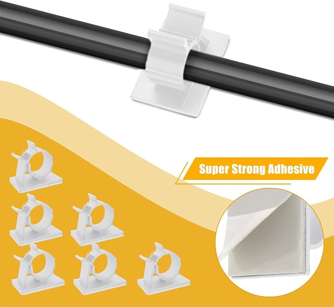 Viaky 30Pcs Self-Adhesive Cable Clips White,Adjustable Cable Organizer Clip | Reusable Nylon Cord Holder,Wire Clips Indoor Outdoor Desk Wall Wiring Wire Fixing Management for Cable Width 0.3''(8mm)
