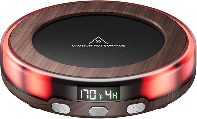 Gaiatop Coffee Mug Warmer for Desk, 3 Temp Settings, 2-9Hrs Timer, 3 Colorful Romantic Atmosphere Light Modes, Stocking Stuffers, Beverage Heating Plate with Digital Display for Candle Tea Milk Wood