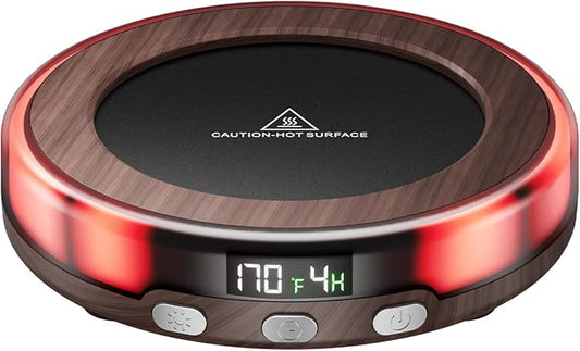 Gaiatop Coffee Mug Warmer for Desk, 3 Temp Settings, 2-9Hrs Timer, 3 Colorful Romantic Atmosphere Light Modes, Stocking Stuffers, Beverage Heating Plate with Digital Display for Candle Tea Milk Wood