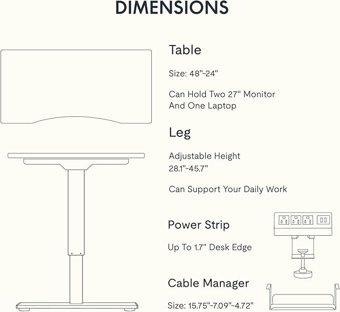 FLEXISPOT EN2 Whole-Piece Bamboo Standing Desk with Clamp Power Strip, 48 x 24 Electric Stand Up Height Adjustable Desk with Cable Management (White Frame + 48" Bamboo Top, 2 Packages)