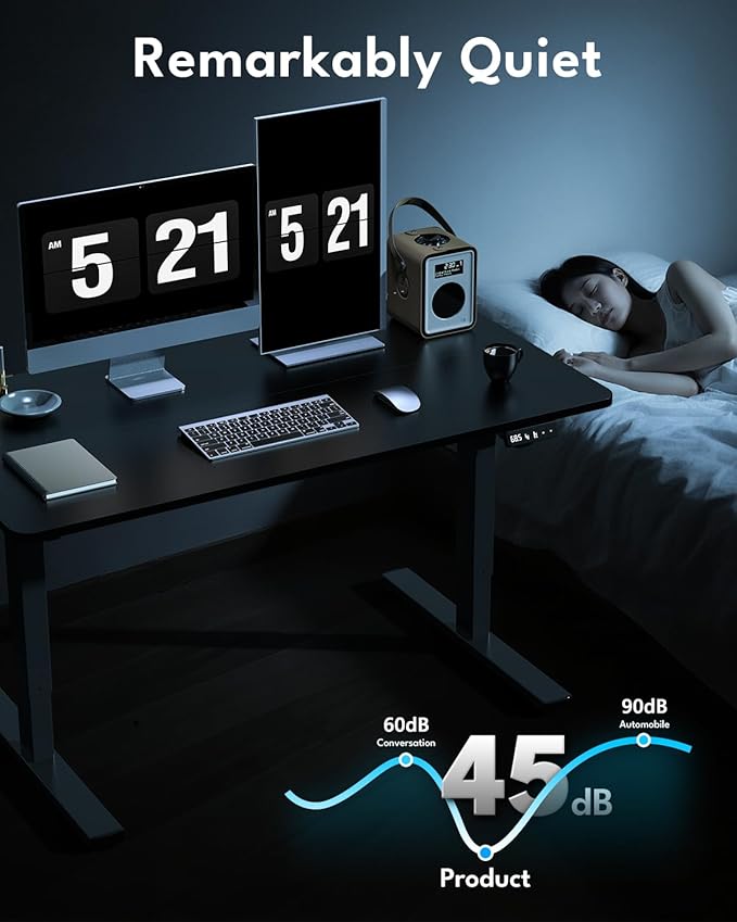Electric Standing Desk, Gaming Desk, 48 x 24 Inch, Black | Height Adjustable Computer Desk with Smart Controller, Sit and Stand Up Table for Home, Office, Work, Study, Writing