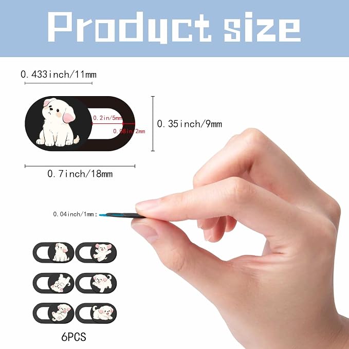 6Pcs 6 Styles Cute Laptop Camera Cover Dog Privacy Guard Accessories, 0.04 Inch Ultra Thin Webcam Cover Slide Protector Blocker for Desktop Computers Tablet Notebook Mini PC Office Use