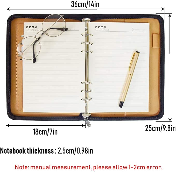 Marte Vanci A5 PU Leather Business Padfolio Notebook Zippered Closure and Interior Professional Interview Resume Document Organizer Brown