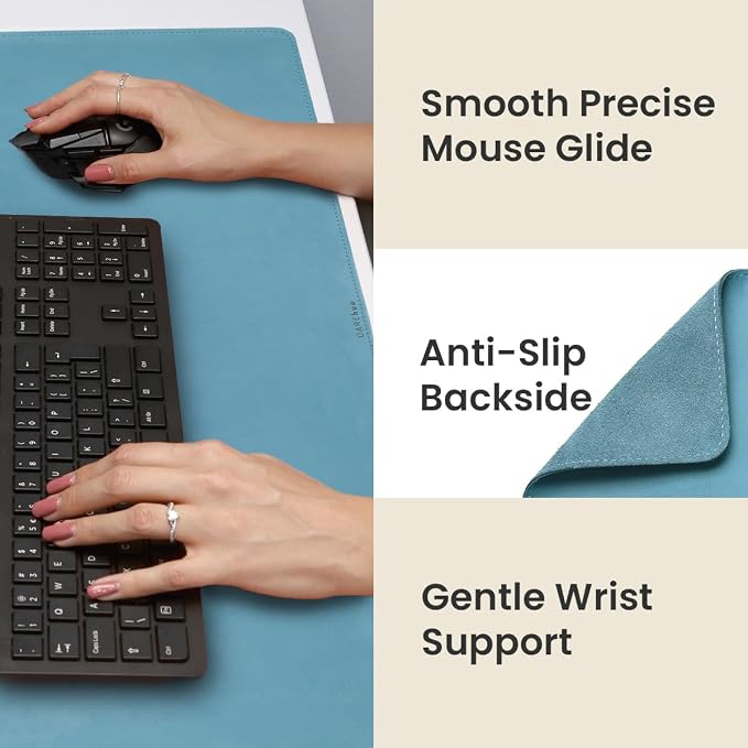 Full Grain Genuine Leather Desk Pad – Sky Blue (L) - Premium Desk Mat with Non-Slip Backing, Thick 3mm, Office Desk Protector for Work & Gaming (Large 27.6 x 11.8 inch)