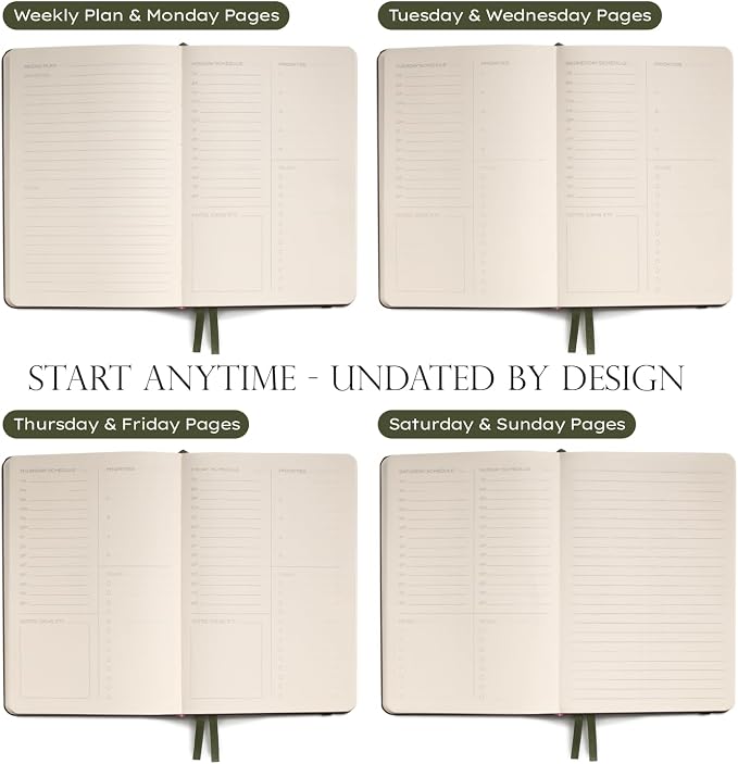 Anecdote Daily Planner w/ 2026-2027 Calendar | Start Anytime 26 Weeks Undated | 1 Page per Day | 8.5" x 5.2" | Hardcover To-Do List Organizer, Plan Your Success, Achieve Productivity Goals (Black)