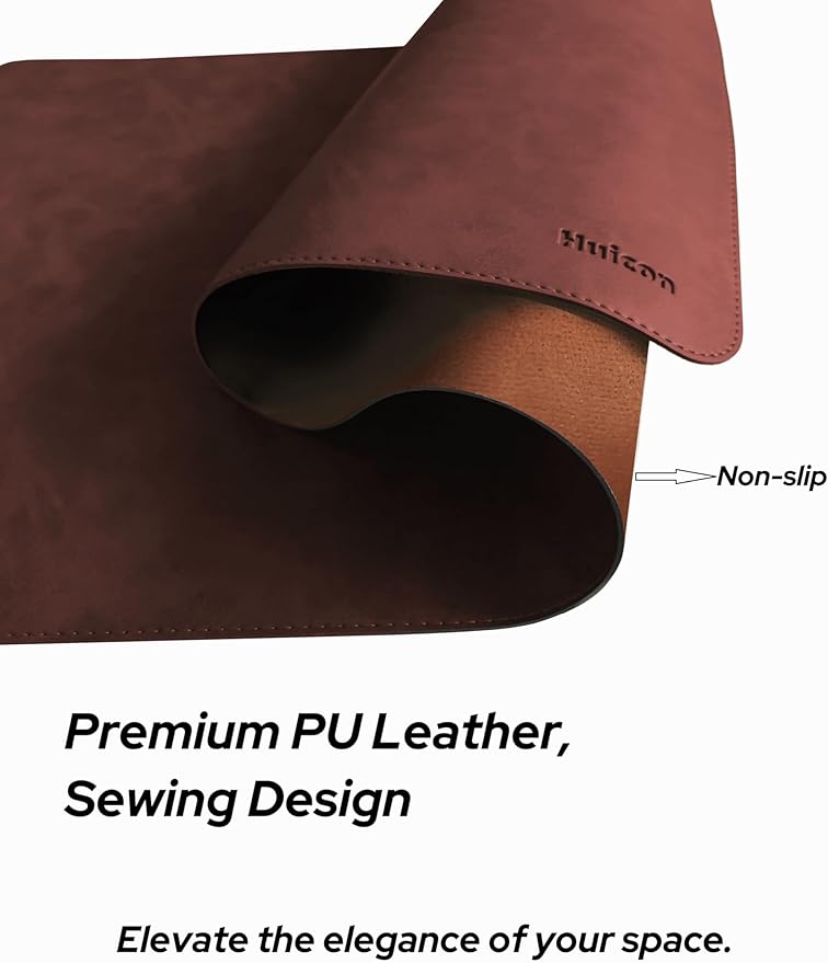 Leather Desk Mat, 31.5"x15.7" Non-Slip PU Leather Desk Pad, 2mm Thick Desk Blotter with Stiched line, Retro Large Mouse Pad, Laptop Pad for Office & Home Use (Brown)