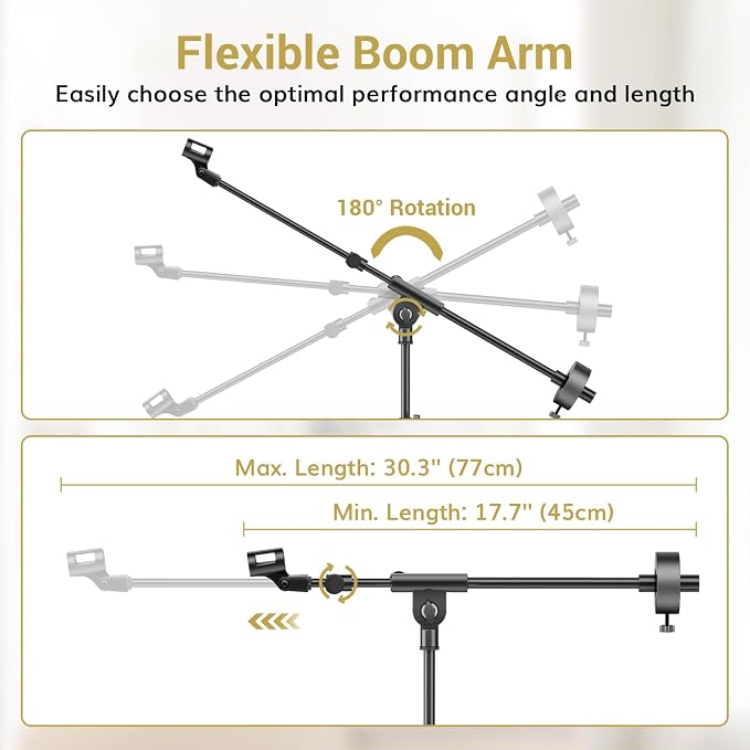 TONOR Microphone Stand with Tablet Holder, Tripod Boom Arm for Floor, Adjustable Height and Angle, Stand with Carrying Bag, Pad Clamp, Max 190 cm/74.8inch, High Compatibility, Cup Tray, T35+
