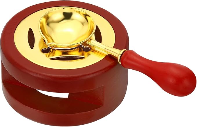 PATIKIL Wax Seal Kit, Wax Seal Warmer with Melting Spoon Retro Melt Stove Pot Furnace Tool for Sealing Beads Stamp Letter Envelope, Red