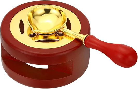 PATIKIL Wax Seal Kit, Wax Seal Warmer with Melting Spoon Retro Melt Stove Pot Furnace Tool for Sealing Beads Stamp Letter Envelope, Red