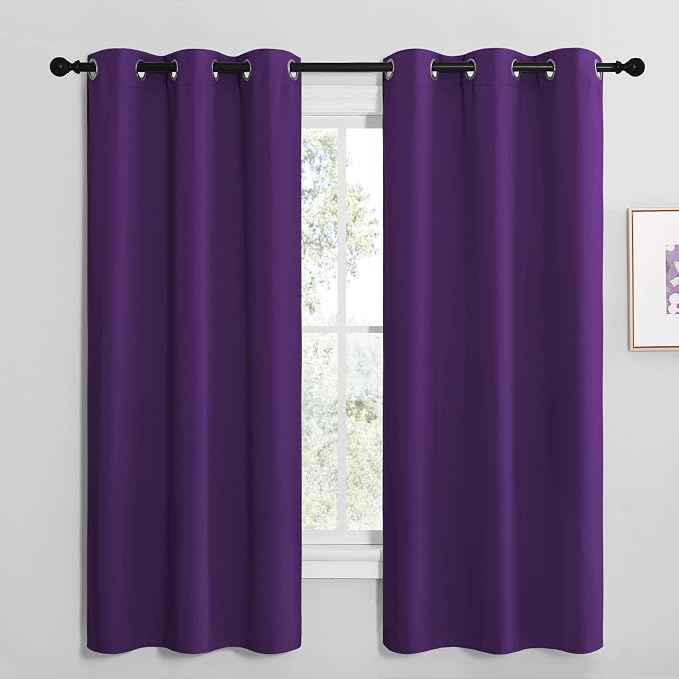 NICETOWN Kitchen Short Blackout Curtains, Home Decoration Thermal Insulated Solid Ring Top Blackout Curtains/Drapes for Bedroom(Set of 2, 42 x 68 Inch, Royal Purple)