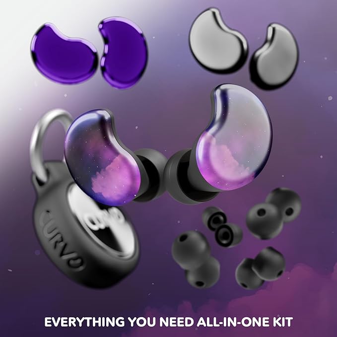 CURVD Cliq Noise Cancelling Ear Plugs – Reusable Concert Earplugs for Noise Reduction with Swappable Covers, 5 Tip Sizes & Travel Case. Stylish, Comfy, and Customizable Protection