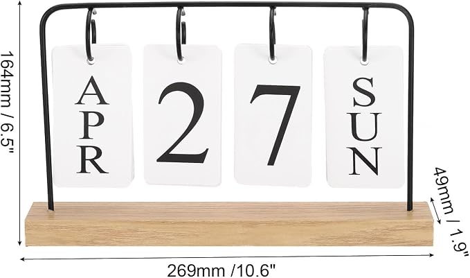 PATIKIL Vintage Wood Perpetual Calendar, Wooden Flip Calendar Turn Page Month Date Display for Desk Office Home Room Decoration, Black