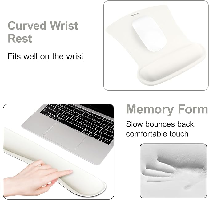 MOSISO Keyboard Mouse Pad Set, Large Gaming Mousepad&Keyboard Wrist Rest&Mouse Wrist Rest&Coaster, Ergonomic Non-Slip Mousepad&Easy Typing Cushion with Memory Foam for Home Office, Pearl White