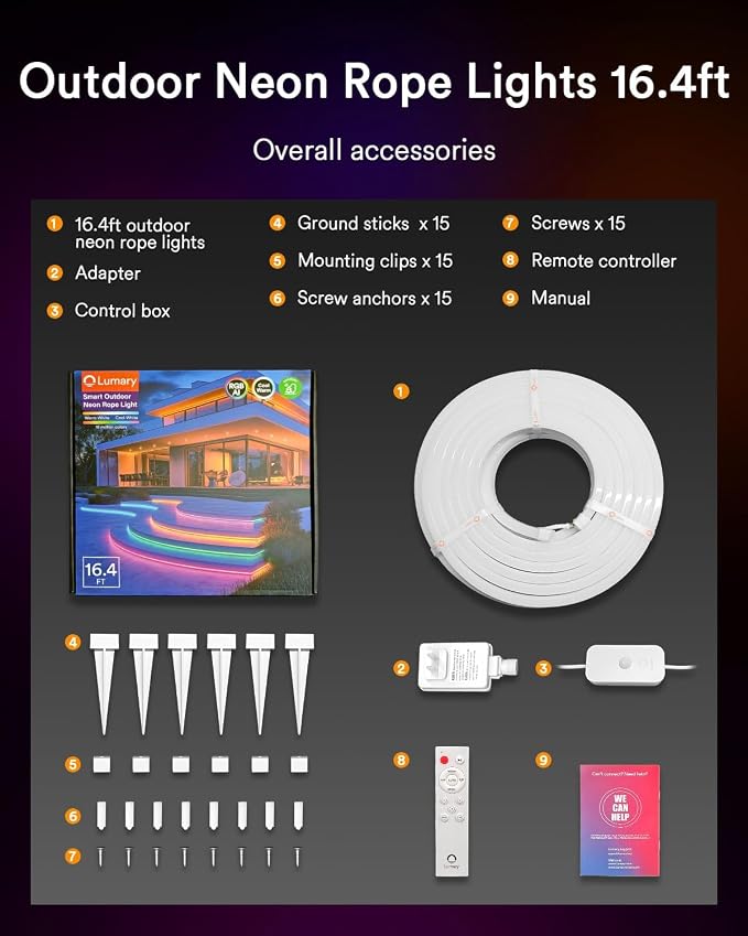 Lumary Smart Neon Rope Light for Outside, RGBAICW Flexible Color Changing Rope Light Waterproof IP65 for Pathway, DIY Scene Mode, RGB&Warm White&Cool White Work with Alexa Google Assistant, 16.4Ft