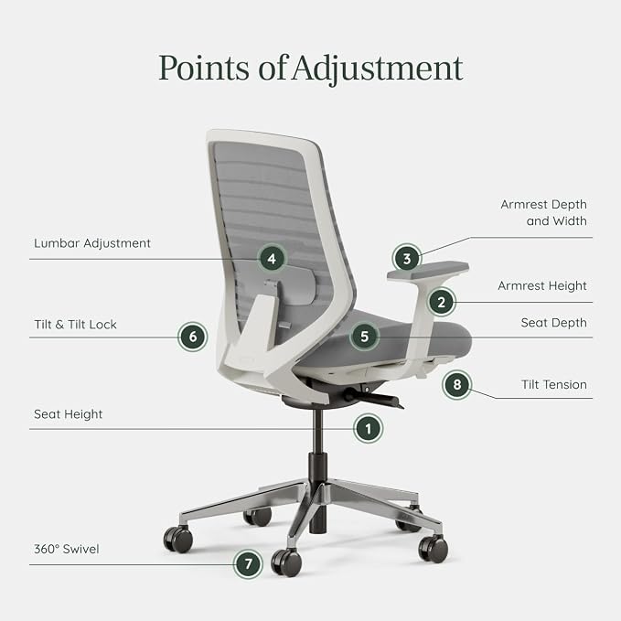 Branch Ergonomic Chair, Versatile Desk Chair with Adjustable Lumbar Support | Breathable Mesh Backrest and Smooth Wheels, Experience Optimal Comfort and Support, Pebble/White