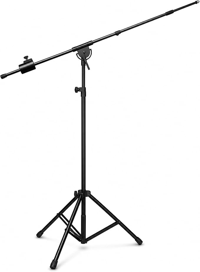 LyxPro SMT-1 Professional Microphone Stand Heavy Duty 93” Studio Overhead Boom Stand 76” Extra Long Telescoping Arm Mount, Foldable Tripod Legs & Adjustable Counterweight | OVERHEAD STUDIO BOOM STAND: Tall 93 inch mic stand with 76 inch boom for drums,...