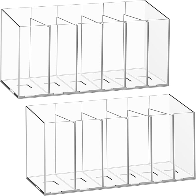 DECYOOL 2PCS Acrylic Pen Holders, Clear Makeup Brush Organizer 6 Compartments With Removable Dividers for Vanity Desk Accessories Cosmetic Storage Office Stationery Kitchen Supplies