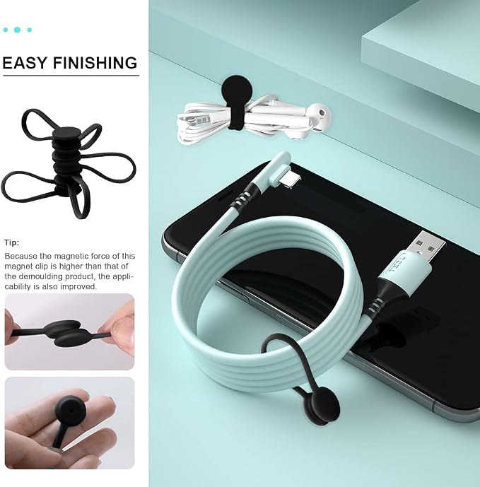 Kanemc Magnetic Ties for Cord,Silicone Magnetic Cable Ties(10-Pack, Black) | Reusable Magnetic Cable Organizer,Silicone Magnetic Cord Ties with Strong Magnet for Cable Bundling ,Bookmarks,Fridge Magnets