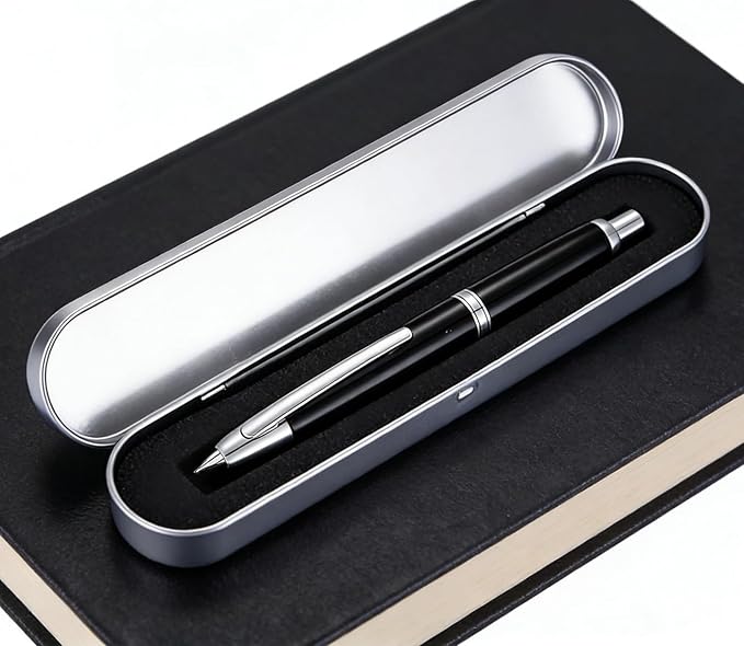 Jinhao 10 Retractable Fountain Pen, Bright Black F Writing Pen with Converter and Pen Box