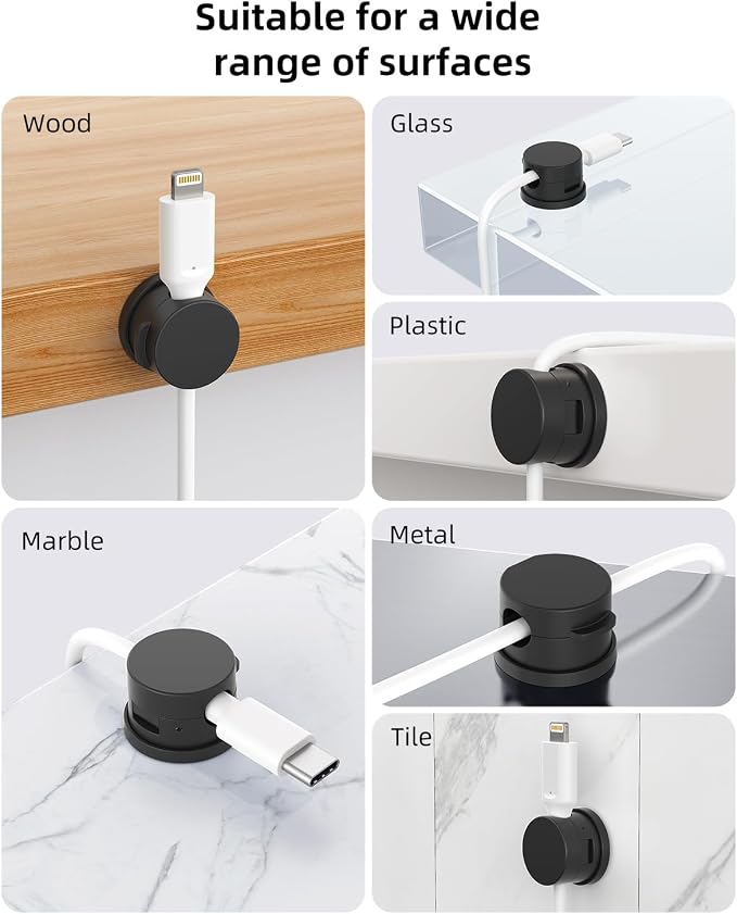 Inchor Cord Organizer, Rotatable Cable Organizer 8 Pack, No-Residue Adhesive Spring Cable Clips, Cord Holder for Nightstand, Kitchen, Office Accessories and Car (Black)