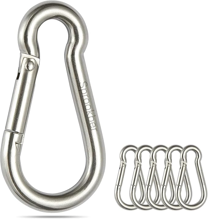 sprookber Stainless Steel Spring Snap Hook Carabiner - 304 Stainless Steel Caribeener Clips, Set of 6