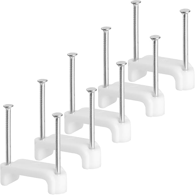 Bates- Cable Clips with Steel Nails, 200 pcs, White, Large, 2-Nail Cord Clips for Wires on Wall, Cable Wall Clip, Wire Wall Clips, Cable Wire Clips, Coaxial Cable Clips, Cord Wall Clip