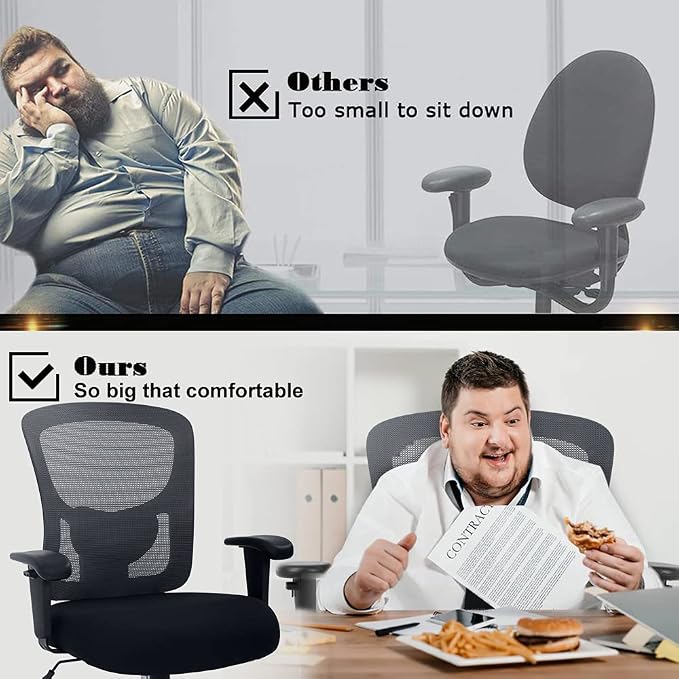 Big & Tall Office Chair Heavy Duty 400LBS Computer Desk Chair Ergonomic Task Rolling Swivel Mesh Chair with Lumbar Support & Adjustable Armrest Executive Chair for Women Men, Grey