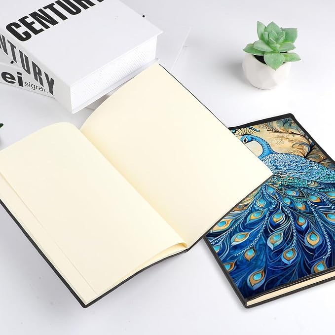 FRANDEK Pearl Painting Notebook Kit, Blue Peacock A5 DIY Journal with 50 Blank Pages, Diamond Gem Art Cover with Waterproof Canvas, Beginner Craft Set with Full Tools for Adults