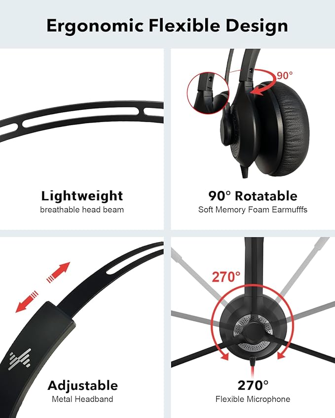 USB Headset with Mic for PC, On-Ear Computer Laptop Headphones with Noise Cancelling Microphone in-line Control for Home Office Online Class (USB+3.5mm Single Ear Headset, Black)