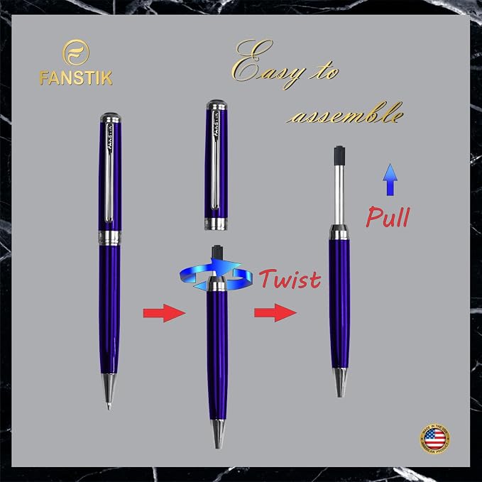FANSTIK Blue Luxury ballpoint Pen, fancy gift set for women, Chrome Finish, Professional executive pen gift set for men (Lux BallPoint Blue)