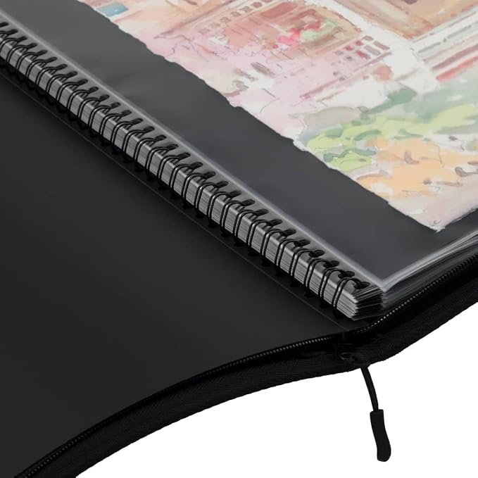 Picturesque Pro Presentation Case- Professional Art Portfolio Folder for Artwork up to 24x36- Vegan Leather Zippered Case, Archival Storage Solution w/Removable Spiral-Bound Book of 20 Clear Sleeves