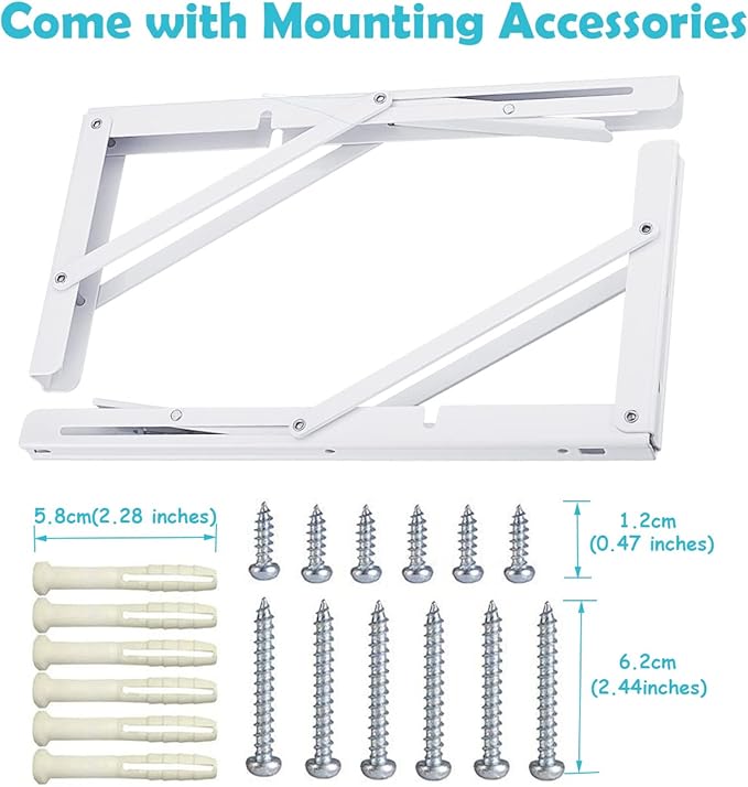 CLT 10" White Folding Shelf Brackets Max. Load 220 lb, Heavy Duty DIY Wall Mounted Shelf Bracket Space Saving for Table Work Bench, Pack of 2
