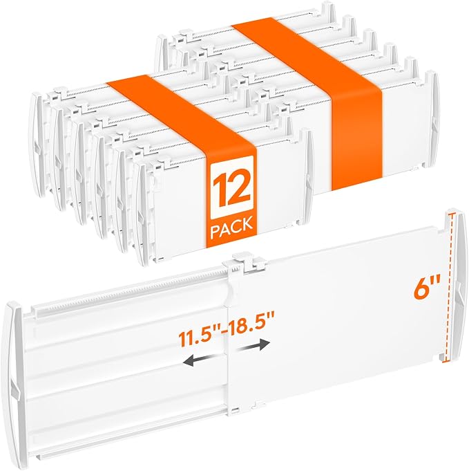 Lifewit 6" Tall 12 Pack Drawer Dividers, 11.5"-18.5" Adjustable Deep Drawer Organizer Clothes, Expandable White Plastic Separators for Dresser, Kitchen, Cabinet, Closet, Office Organization & Storage