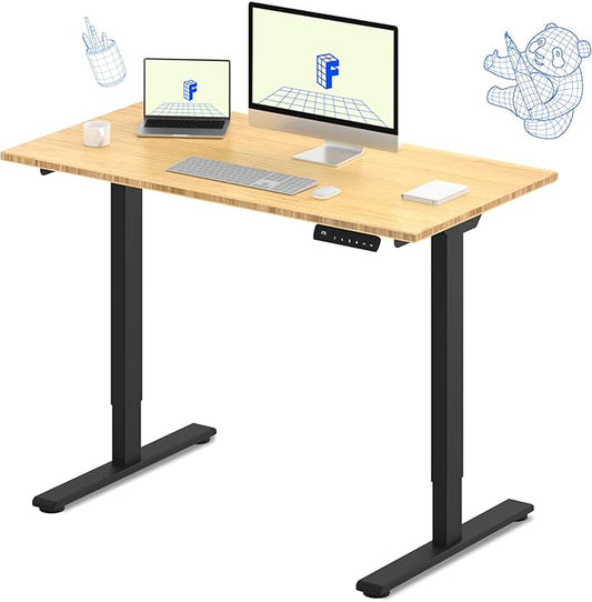 FLEXISPOT E3 Bamboo Dual Motor Electric Standing Desk 48 x 24 Sit Stand Up Desk, Holds 220 lbs, Adjustable Height w/Memory Presets, Solid Bamboo Desktop & Black Frame, Ships in 2 Boxes