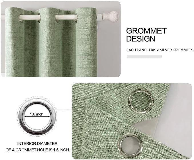 MIULEE Linen Blackout Curtains and Drapes 100% Room Darken Thermal Insulated Grommet Window Panels with Coating 2 PCs W 42 x L 90 inches Sage Green