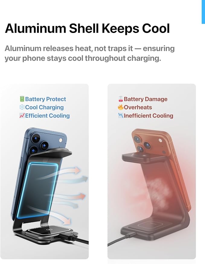 Intoval Aluminum 3 in 1 Wireless Charging Station for iPhone 17 16 15 14 13 12 11 Pro Max XR, Wireless Charger for Apple Watch 11 10 9 8 7 Ultra SE 3 2, Phone Charger for AirPods 4 Pro 2 3 (Pink)