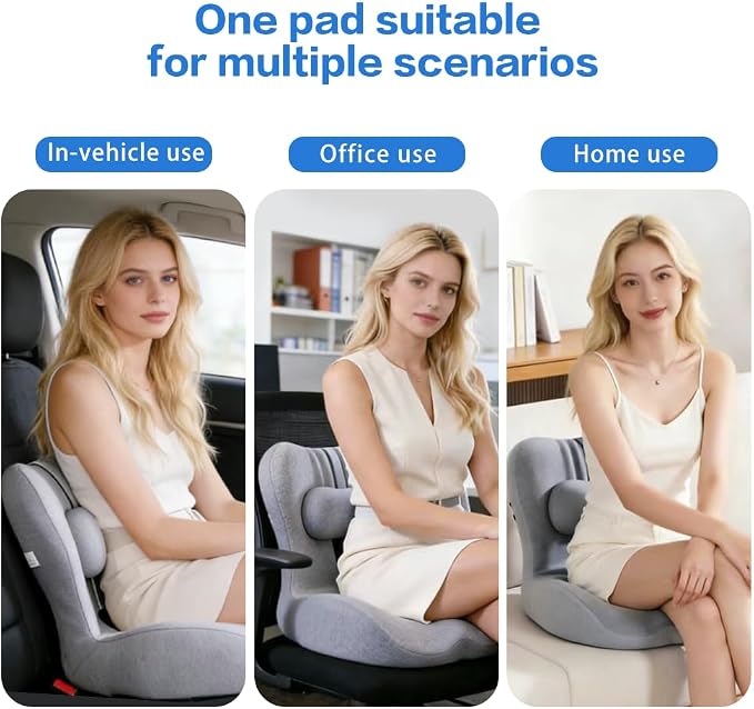 Memory Foam Seat Cushion for Office Chair,Sciatica Pain Relief Coccyx Cushion for Tailbone Pain,Orthopedic Gel Seat Cushion for Car,Non-Slip Bottom and Breathable Cover(Grey)