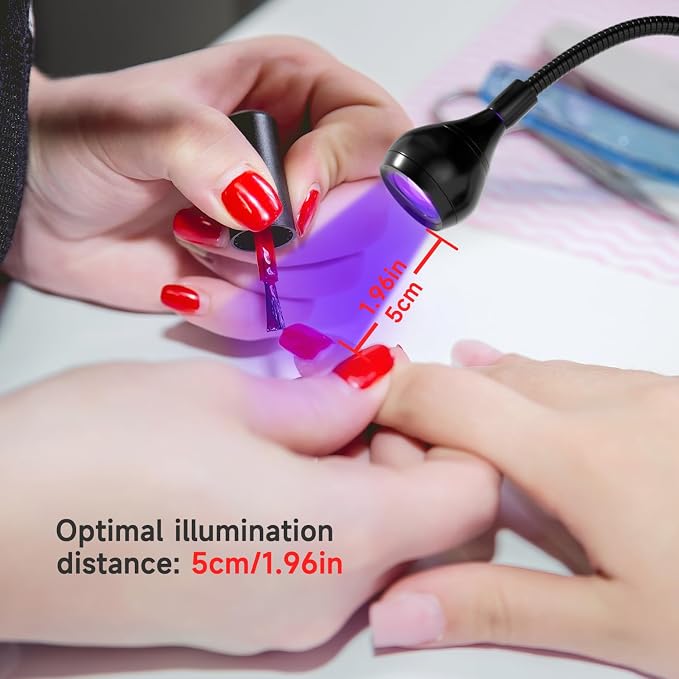 UV Nail Lamp - UV Light for Gel Nails, Flash Cure Lamp, LED Gooseneck Flash Cure Lamp for Nails, Manicure Dryer Black Light with Clamp, 365+395nm Wavelength 5V 3W 4 Levels Dimming Black