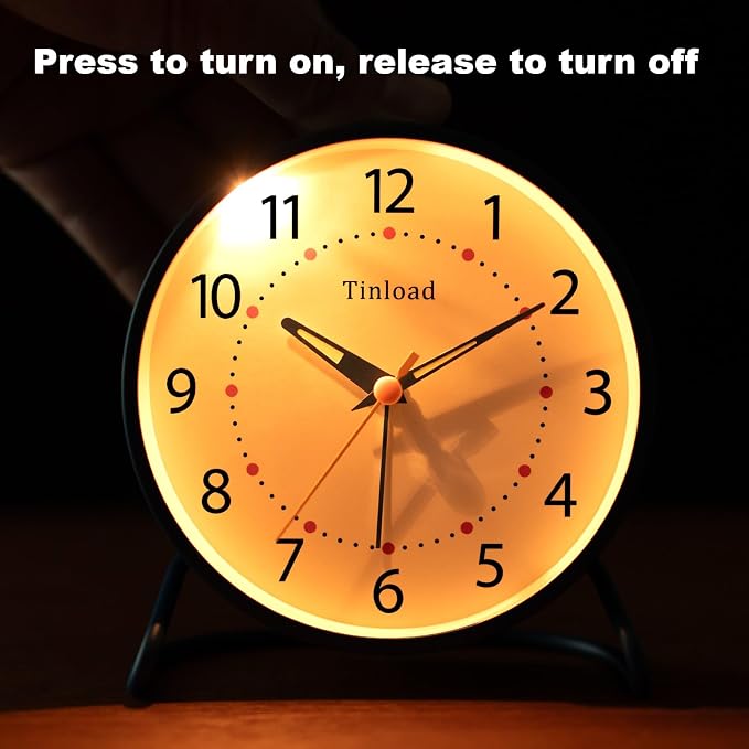 Tinload 4.5" Antique Retro Analog Alarm Clock, Small Silent Desk Clock with Manual Light, Snooze, for Living Room, Bedroom, Bedside, Desk(Blue)
